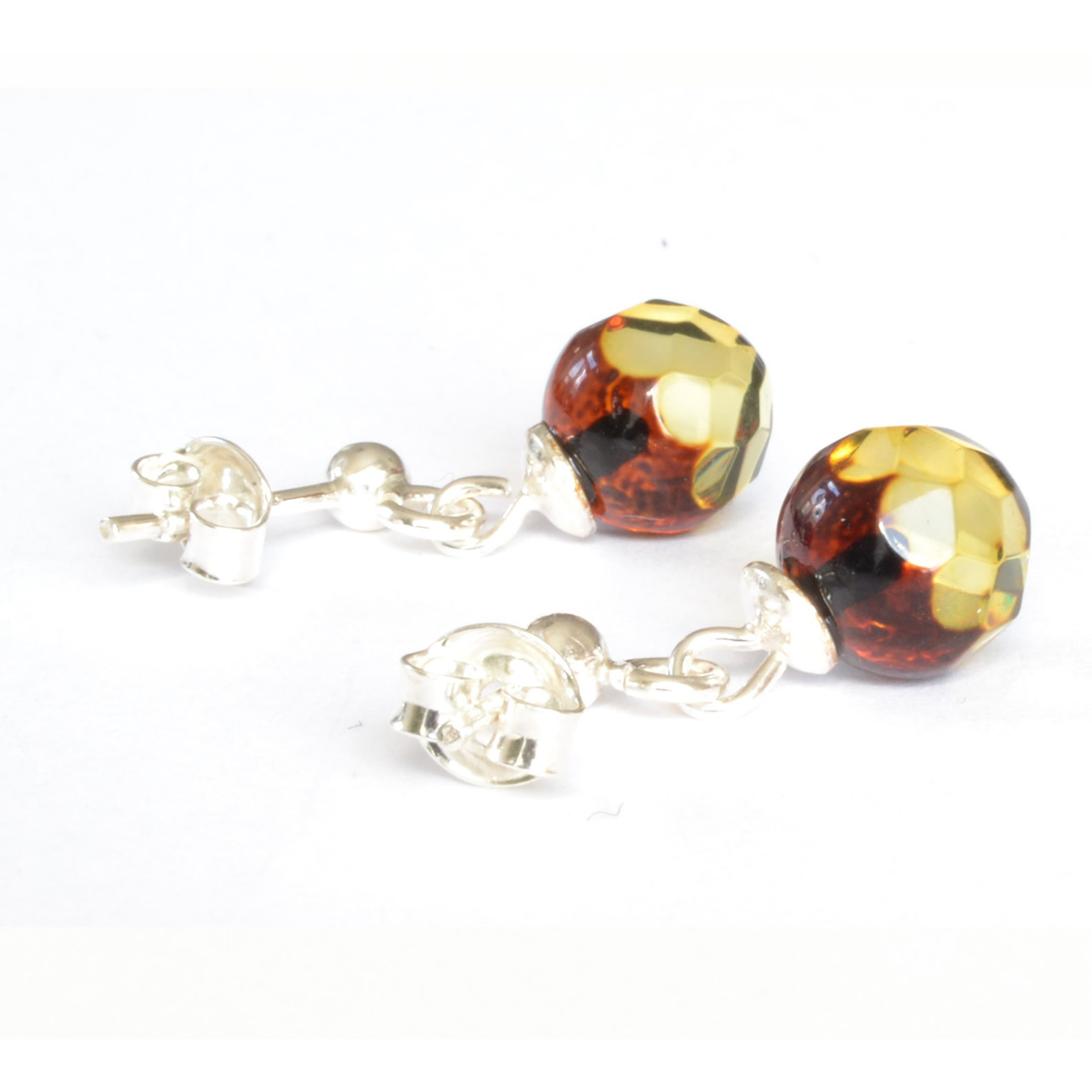 Faceted Green Amber Drop Earrings with Sterling Silver 925